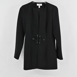 Badgley Mischka Beaded Jacket Size 6 Black Embellished Elegant Quiet Luxury Chic